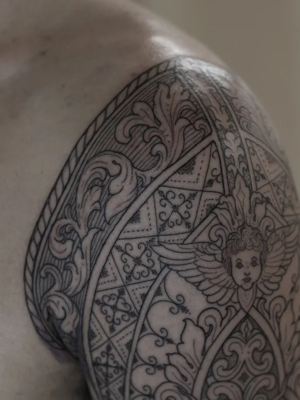 male black engraving Tatuaggio su sleeve #88792 | Tatuatore kirk nilsen