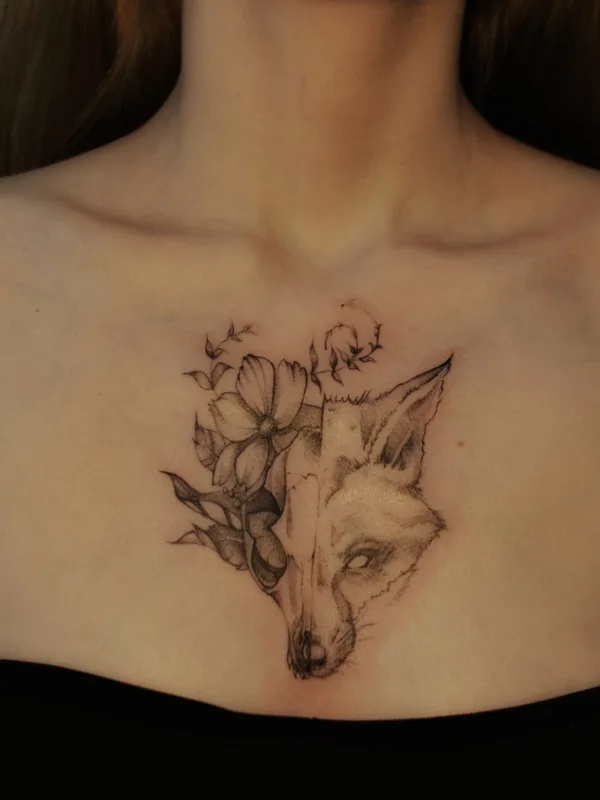 female black graphic tattoo on breast #84844 | Tattoo Artist Кристина Сухушина