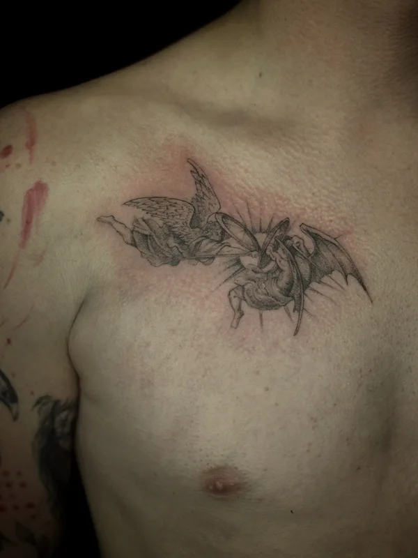 male black graphic tattoo on breast #84845 | Tattoo Artist Кристина Сухушина