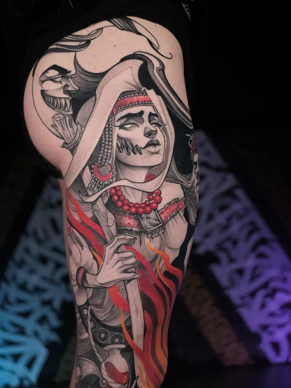 male color neotraditional tatuaje en leg #85212 | Tatuador Маруся