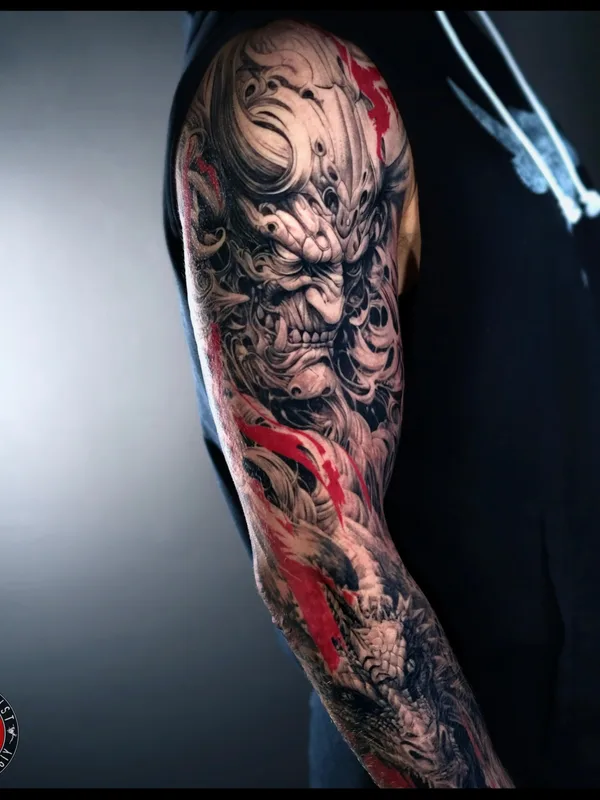 male blackandgrey trashpolka tattoo on sleeve #88617 | Tattoo Artist Михаил Строгий