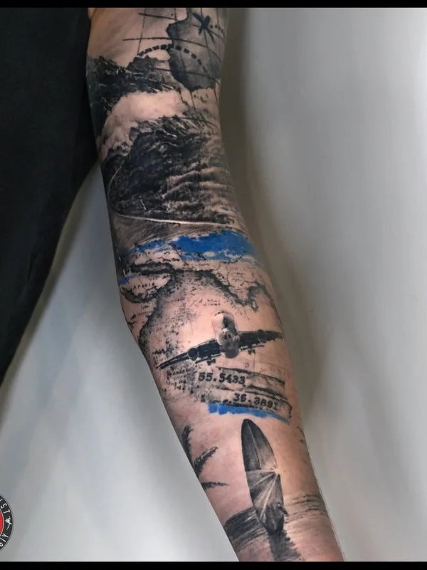 male blackandgrey trashpolka tattoo on sleeve #88619 | Tattoo Artist Михаил Строгий