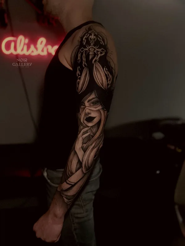 male black blackwork 타투 부위 sleeve #86278 | 타투이스트 Настя Алистратова