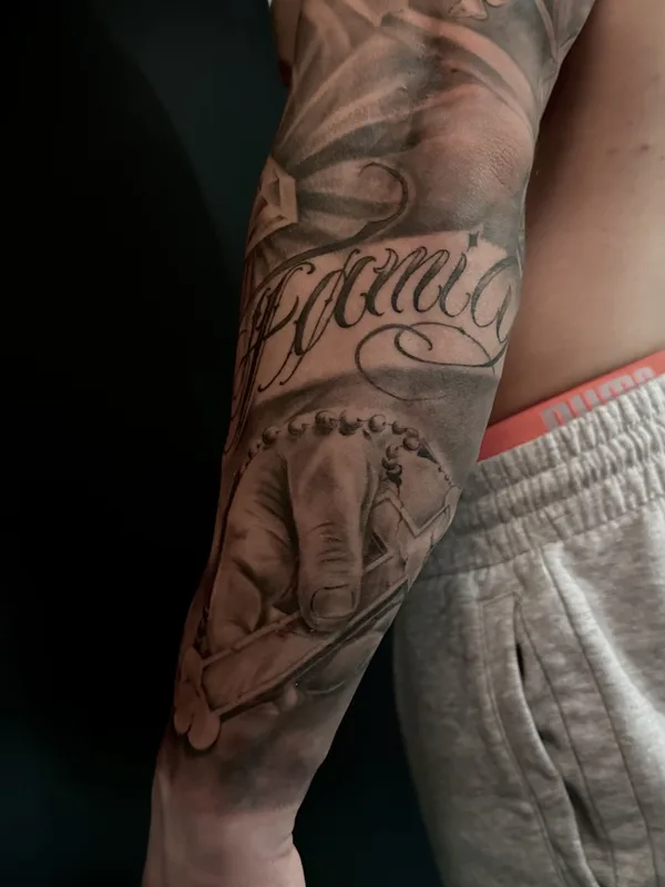 male blackandgrey chicano татуировка на arm #85956 | Тату мастер Наталия Гук