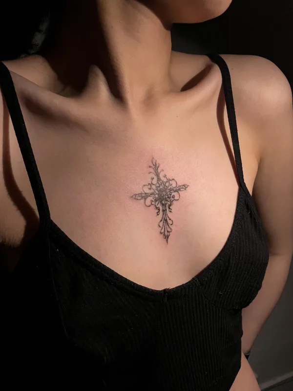female black dotwork tattoo on breast #87130 | Tattoo Artist Ольга Глотова 