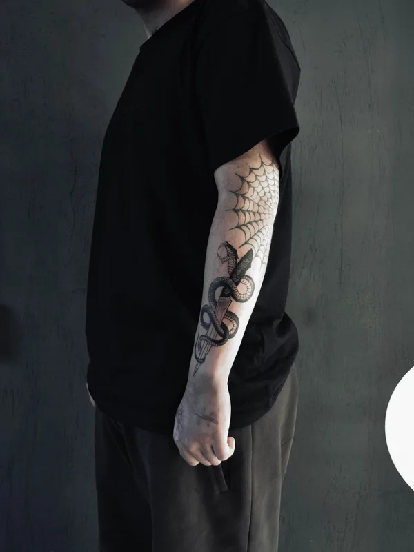 male black and grey blackwork tattoo on forearm #84833 | Tattoo Artist Павел Ященко