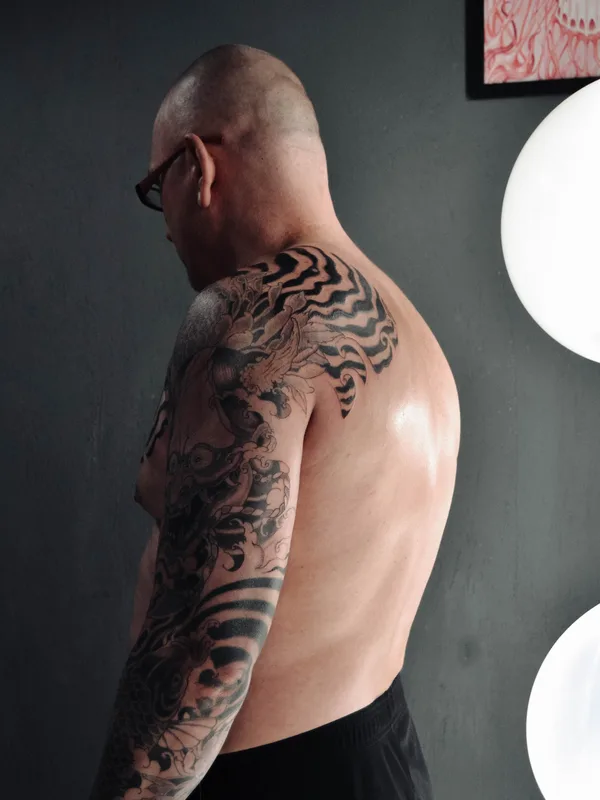 male black japanese tattoo on full sleeve #84840 | Tattoo Artist Павел Ященко