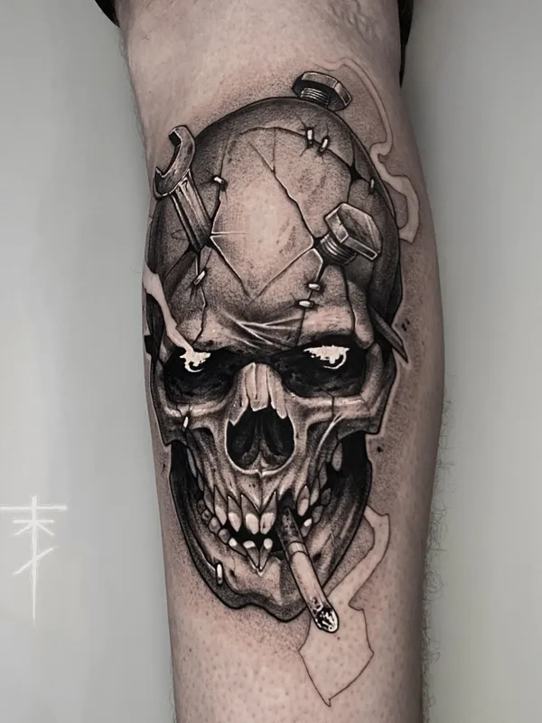 black and grey black and grey Tatuagem em calf #90082 | Tatuador Савелий Курганов