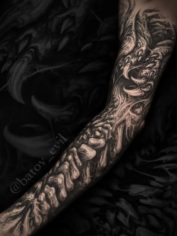 male blackandgrey bioorganic 타투 부위 sleeve #90939 | 타투이스트 Сергей Батов