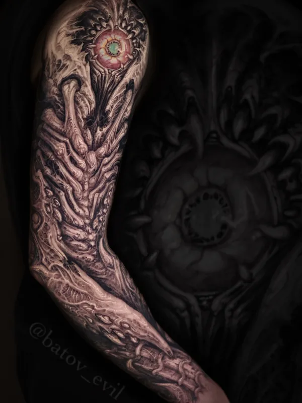 male blackandgrey bioorganic 타투 부위 sleeve #90942 | 타투이스트 Сергей Батов