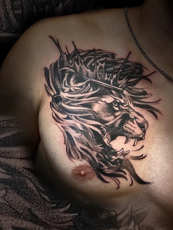 male blackandgrey graphic tattoo on breast #87955 | Tattoo Artist Сергей Мартынов