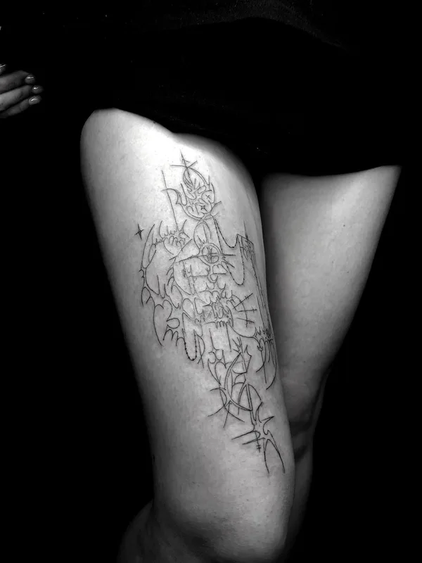 female black tribal Tatuaggio su leg #87233 | Tatuatore София Овиаши