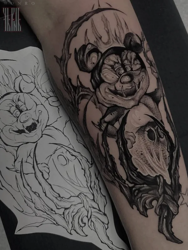female black graphic tatouage sur forearm #85783 | Artiste tatoueur Юлий Монро 