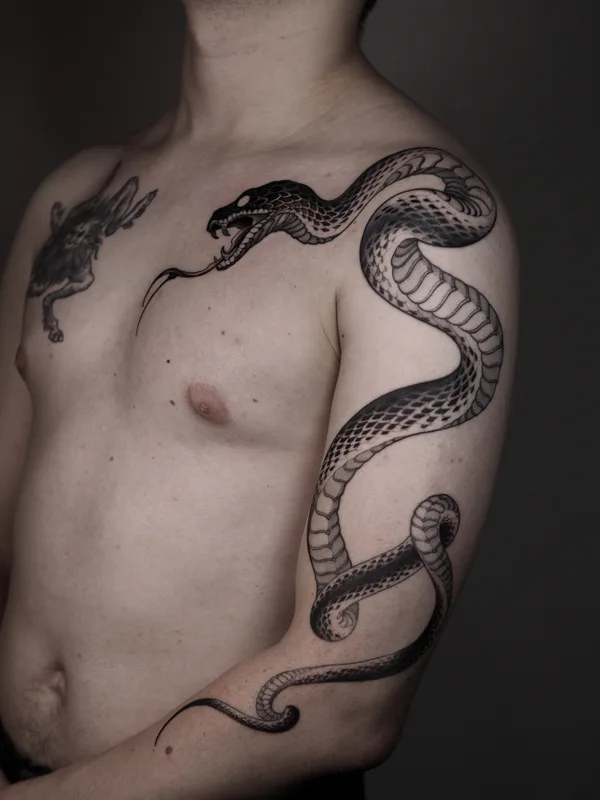 male black graphic tattoo on shoulder #90118 | Tattoo Artist Женя Зимина