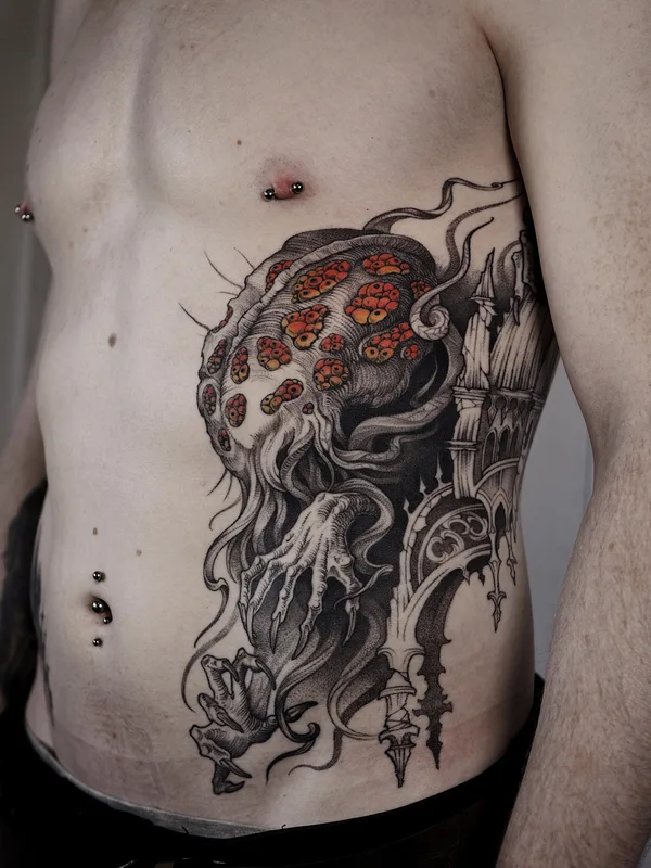 male black horror tattoo on stomach #90119 | Tattoo Artist Женя Зимина