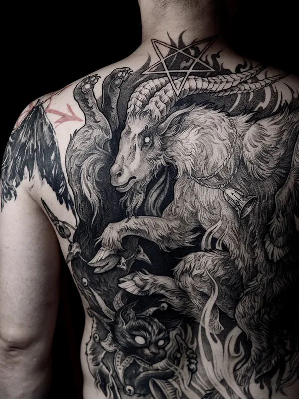 male black horror tattoo on back #90156 | Tattoo Artist Женя Зимина