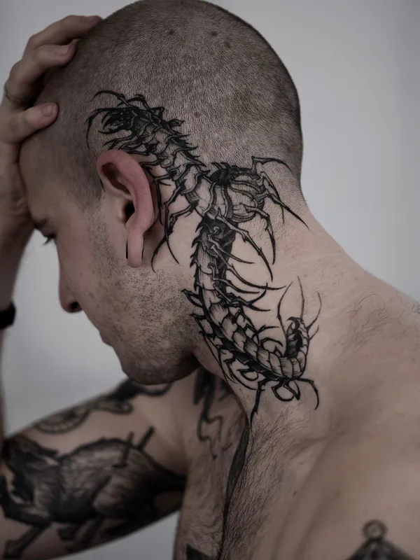 black graphic tattoo on nape #90160 | Tattoo Artist Женя Зимина