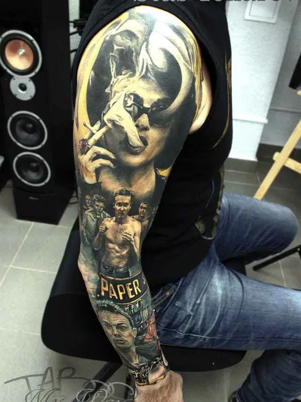 male black and grey realism Tatuaggio su full sleeve #19380 | Tatuatore Роман