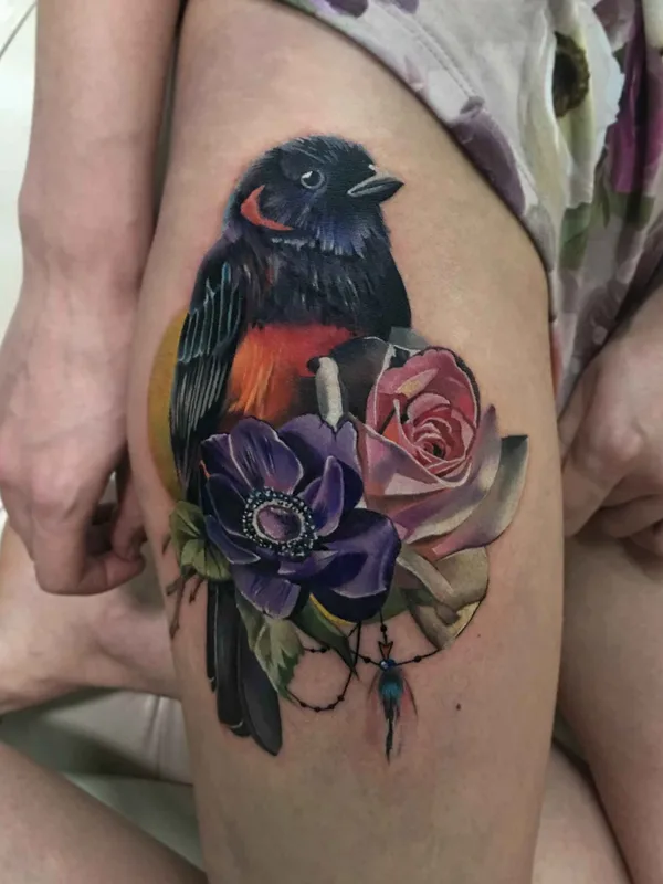 female color realism татуировка на thigh #7218 | Тату мастер Антонина Трошина