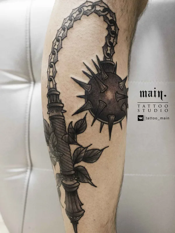 black and grey blackwork татуировка на calf #19488 | Тату мастер Богдан 