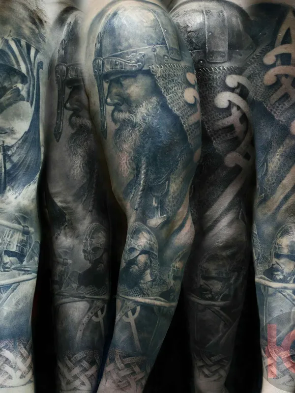 black and grey realism Tatuaggio su full sleeve #6977 | Tatuatore Иван Юг