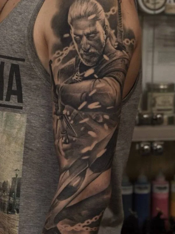 male black and grey realism татуировка на full sleeve #23250 | Тату мастер Артем Марченко
