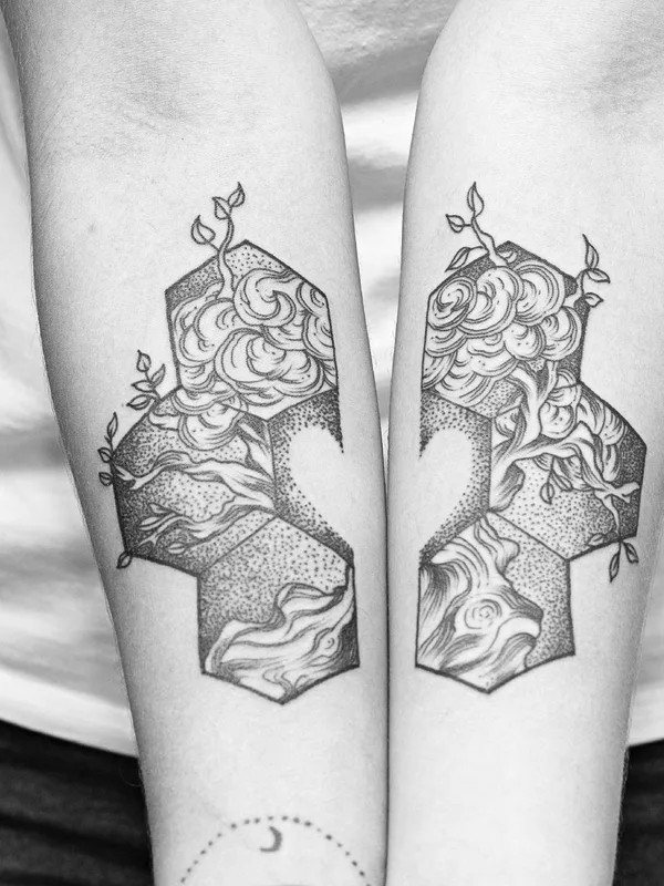 black and grey geometric татуировка на forearm #20856 | Тату мастер ANAR AKMEDOV