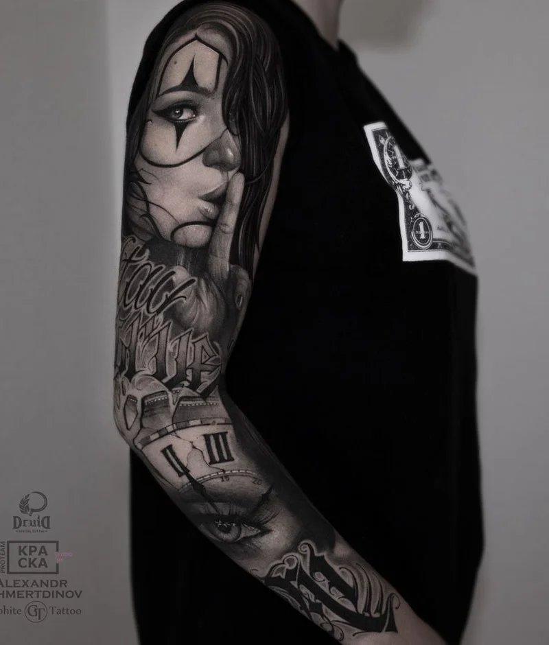 Sleeve tattoo by Alexander Akhmertdinov - work in detail