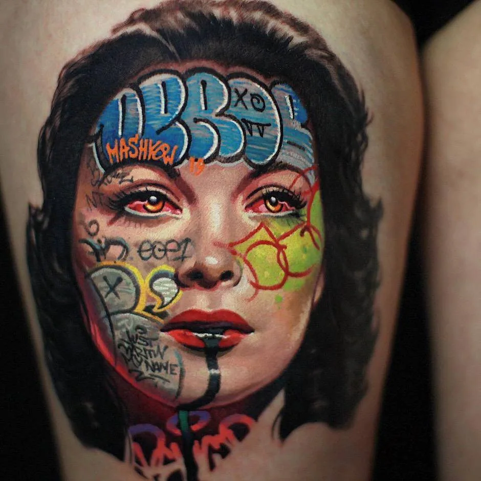 Tattoo artist Alexey Mashkow, graffiti realism, portrait tattoo | New York, United States