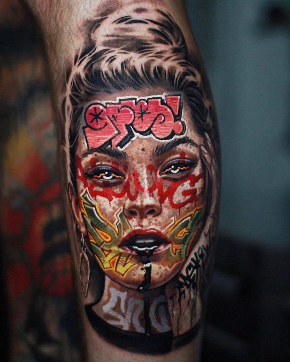 Tattoo artist Alexey Mashkow, graffiti realism, portrait tattoo | New York, United States