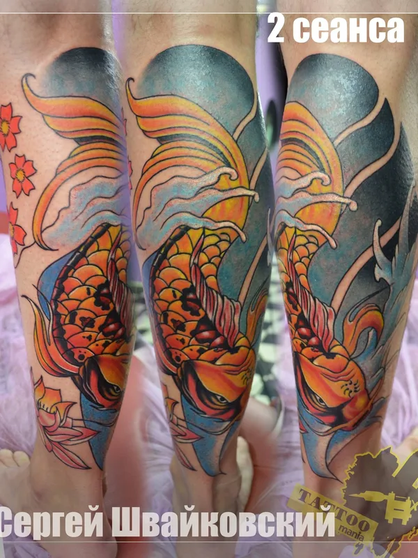 color japanese tattoo on calf #24682 | Tattoo Artist Serg Shvayko