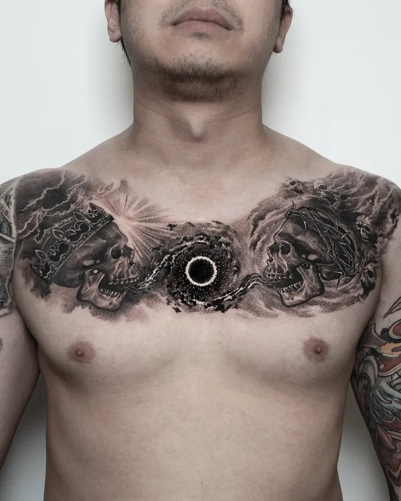 Dotwork realistic tattoo on chest