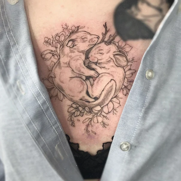 Файнлайн Animals, Flowers tattoo на Грудь