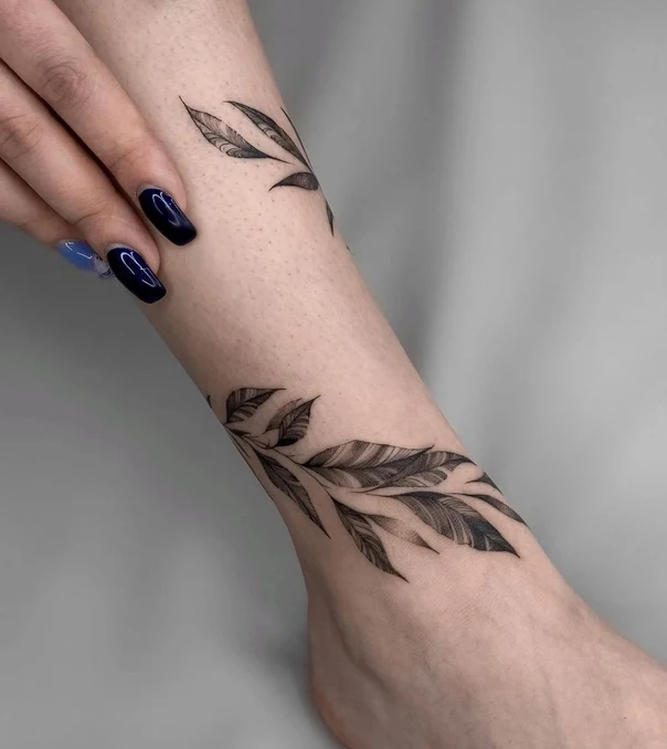 Fineline Leaves, Branch tattoo on Wrist