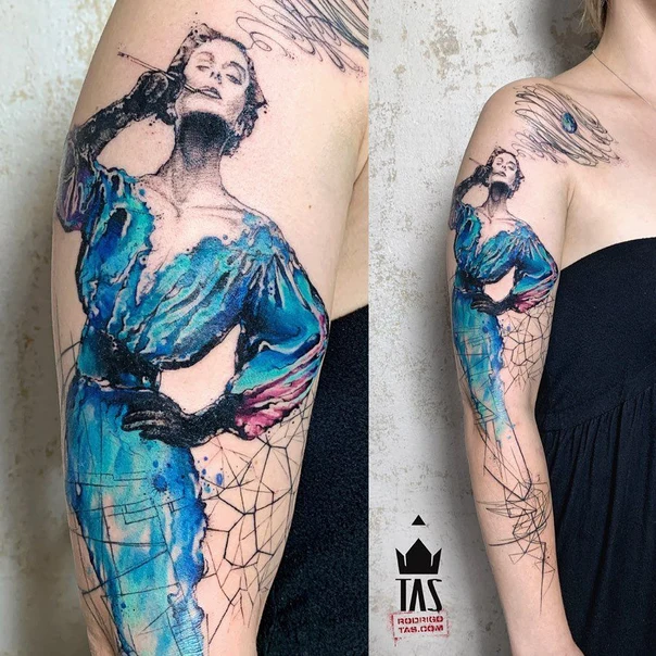 Watercolor Woman, Portrait tattoo on Full Sleeve
