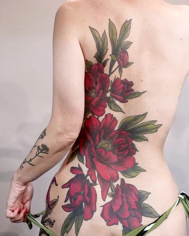 Botanic Flower, Leaf tattoo on Full Back