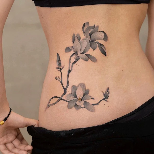 Botanic Flower, Branch tattoo on Lower Back