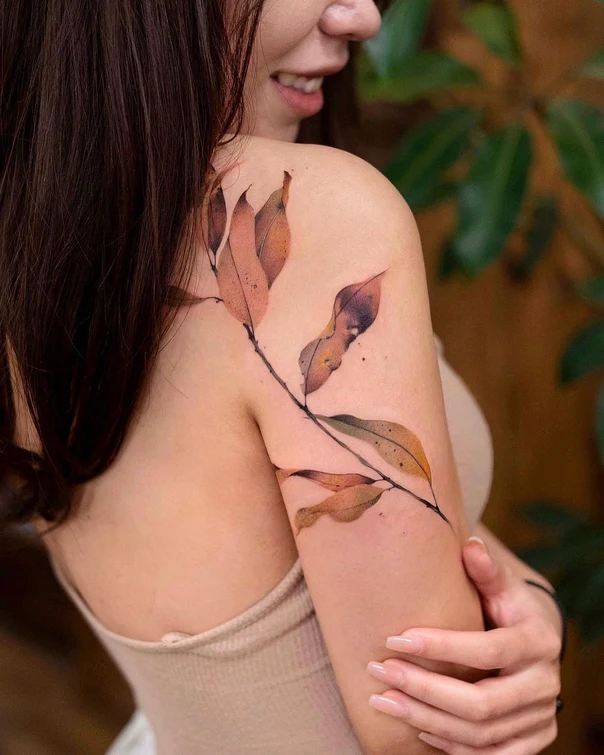 Botanic Leaves, Branch tattoo on Shoulder
