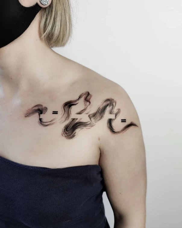 Sketch Abstract, Lettering tattoo on Collarbone