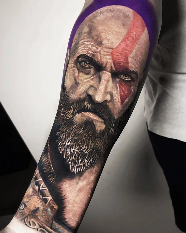 Realism Character, Face tattoo on Forearm
