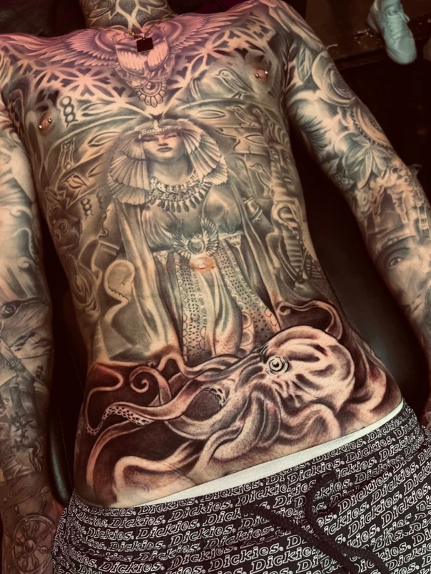Realism Egyptian, Octopus tattoo on Chest