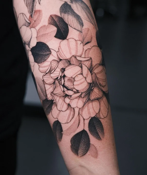 Botanic Flower, Leaves tattoo on Forearm