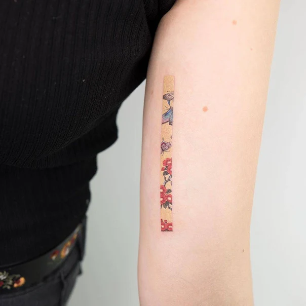 Botanic Flowers, Butterflies tattoo on Forearm