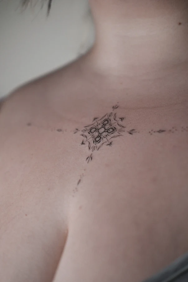 Linework Geometric, Mandala tattoo on Collarbone