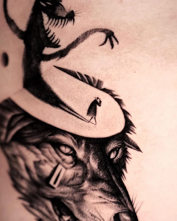 Sketch Wolf, Demon tattoo on Shoulder Blade