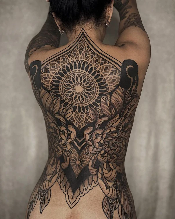 Ornamental Mandala, Floral tattoo on Full Back