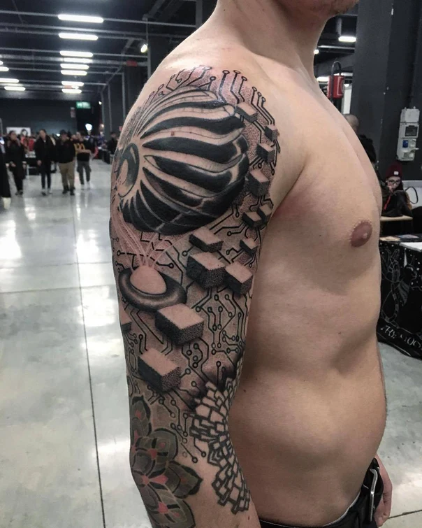Biomechanical Circuitry, Geometric tattoo on Full Sleeve