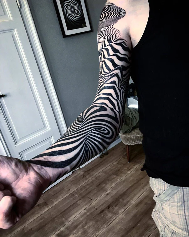 Abstract Optical illusion, Lines tattoo on Full Sleeve