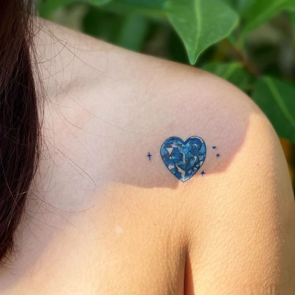 Watercolor Heart, Stars tattoo on Shoulder
