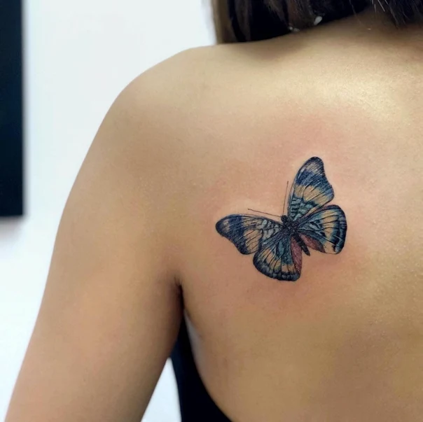Watercolor Butterfly tattoo on Shoulder Blade